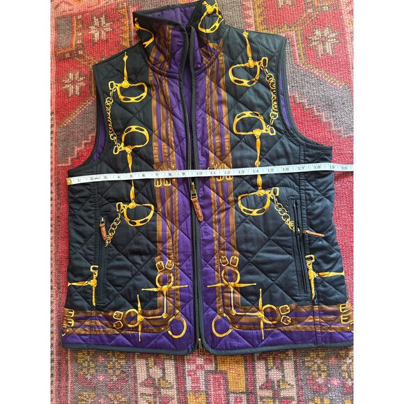 Lauren Ralph Lauren Black and Purple Quilted Vest with Gold Details - Picture 5 of 10